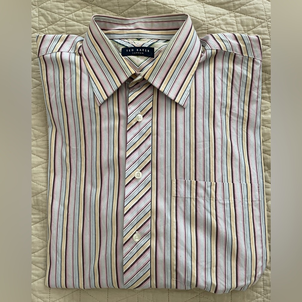 TED BAKER LONDON Multi-Color Stripe Spread Collar Sport Shirt Size 16 1/2 -37